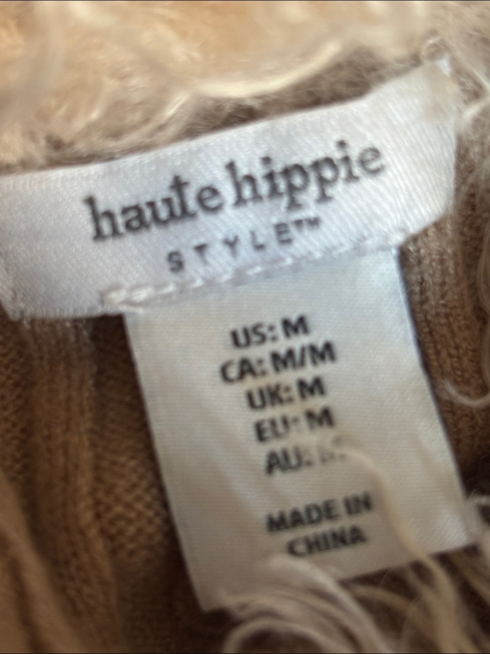 NWT Haute Hippie Cream faux fur Trim latte Brown Ribbed penny lane Sweater- M - Picture 7 of 8